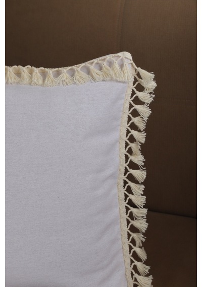 Dnc Home Tekstil Ndchome Keten Beyaz Ponponlu Kırlent Kırlent Kılıfı 43 X 43