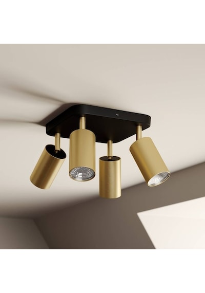 Rsylight Retro Siyah Eskitme Kare 180 Derece Hareketli Modern Spor 4 Lü Led Spot Avize Beyaz Ampullü Siyah - Eskitme