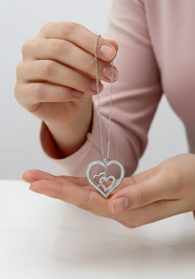 Çekirdekjewelry 925 Ayar Gümüş Zirkon Taşlı Kalplı Kolye Gri
