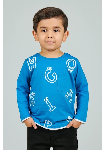 Harf Baskılı Mevsimlik Erkek Çocuk Sweatshirt-90758 Mavi