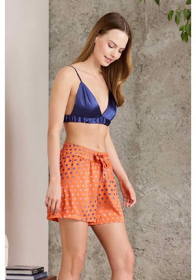 Pierre Cardin 1225 Kadın Empirme Saten 3'lü Şort Takım-sunset Turuncu