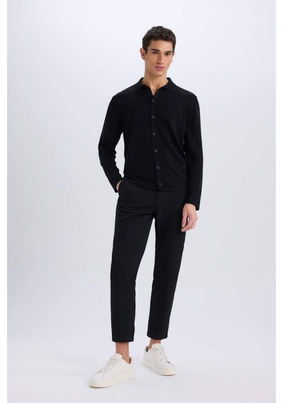 DeFacto Standart Fit Polo Yaka Düğmeli Triko Hırka E8399AX24CWBK27 Siyah