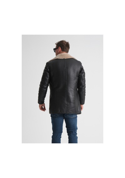M M Marki Marki Erkek Hakiki Deri Kaban, 90 Cm Uzunluk, Düğme Kapamalı, Siyah, Kışlık Mont, Premium Tasarım