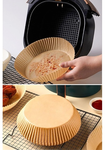 50 Adet Air Fryer Pişirme Kağıdı Tek Kullanımlık Yağ Geçirmez Yapışmaz Yuvarlak Tabak Model