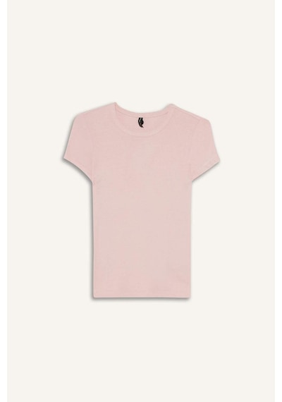Defacto Slim Fit Dar Kesim Bisiklet Yaka Kısa Kollu Tişört G2761ax25aupn638 Pembe