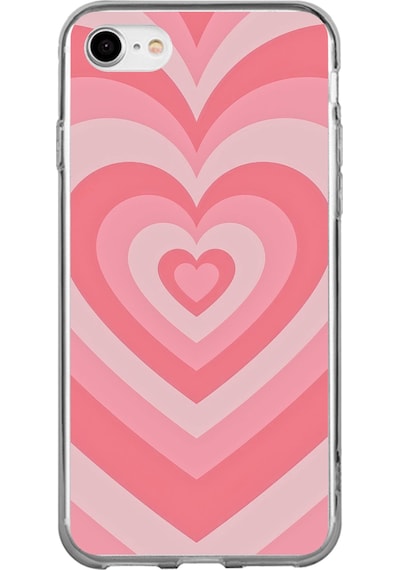 Apple Uyumlu iPhone 7/8/se 2020 2022 Pembe Kalpler Baskılı Silikon Kılıf Renkli