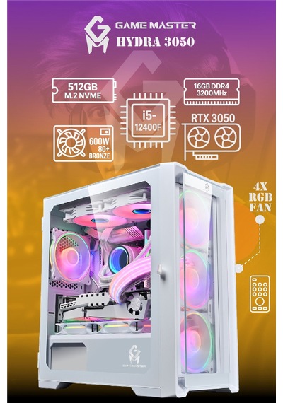 Game Master Hydra 3050 i5-12400F 16 GB 512 GB M2 NVMe SSD RTX3050 27" Free Dos Masaüstü Oyuncu Bilgisayarı