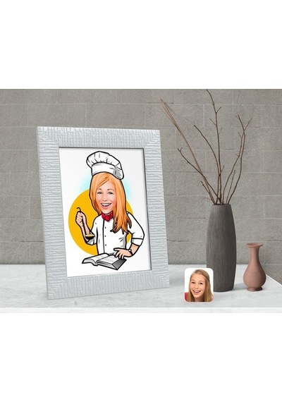 Kişiye Özel Kadın Chef Karikatürlü Dekoratif Çerçeve-12