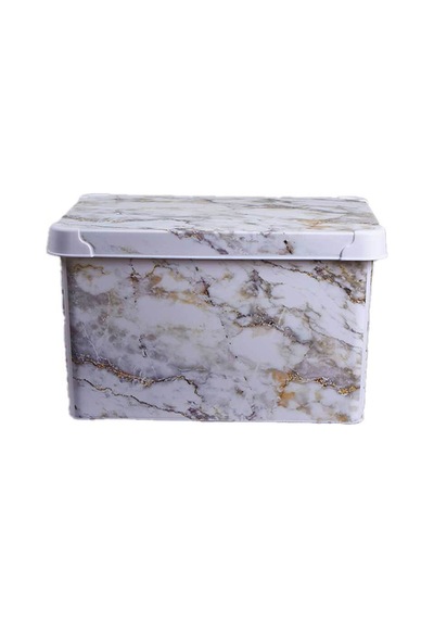 Style Box Mermer Desenli 20 L Dekoratif Saklama Kutusu Bej Çok Renkli