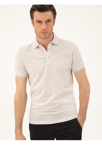Açık Gri Slim Fit Polo Yaka Merserize T-shirt