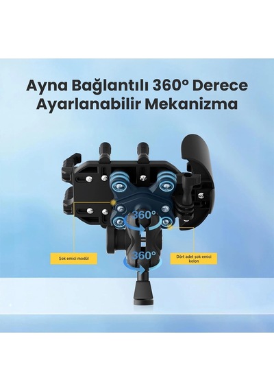 Ayna Bağlantılı Güneş Ve Yağmur Korumalı 360 Derece Ayarlanabilir Motosiklet Telefon Tutucu Standart