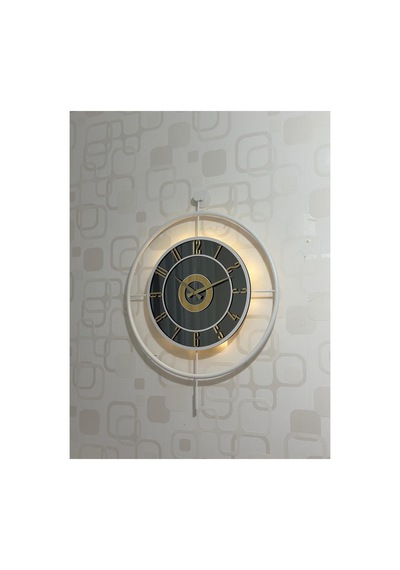 Pey Aksesuar Metal Camlı Duvar Saati 60x80 Cm Büyük Boy Işıklı Gerçek Cam Beyaz-füme-beyaz-gold M61-beyaz-füme-beyaz-gold