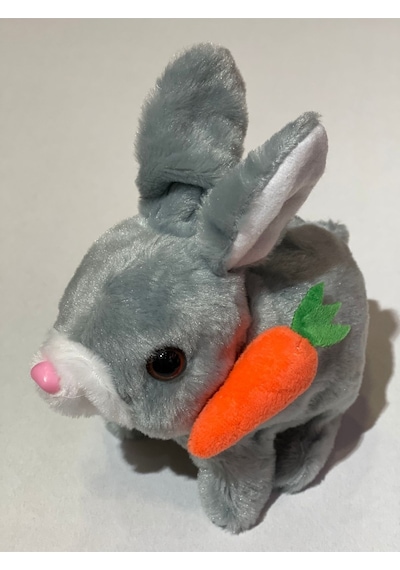 Era Sesli Zıplayan Hareketli Havuçlu Peluş Tavşan 18x17 Cm Gri