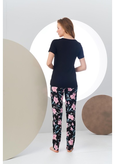 Pjs 24168 Kadın Kısa Kollu V Yaka Desenli Pijama Takım 001