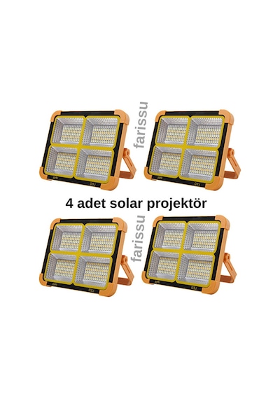 4'lü Set Solar Kamp Projektörü - 12000 Mah Powerbank Özellikli, Çakar Modlu Sarı