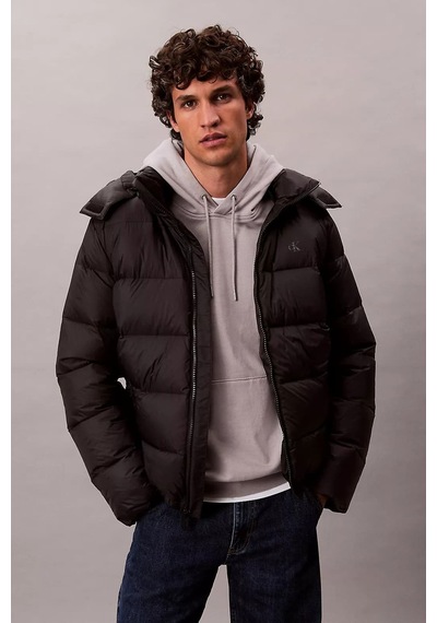 Calvin Klein Erkek Normal Kalıp Çıkarılabilir Kapüşonlu Şişme Mont - Siyah Black