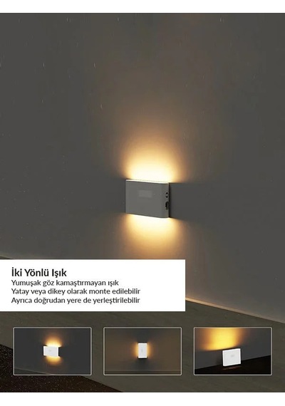 Çift Yönlü Şarjlı Taşınabilir Sensörlü Mini Aplik