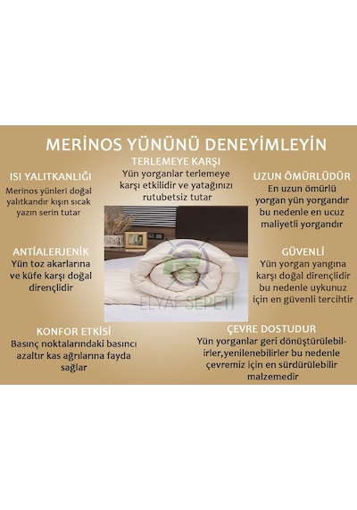Elyaf Sepeti %100 Doğal Yünden El Dikimi Battal Boy Yün Yorgan Beyaz