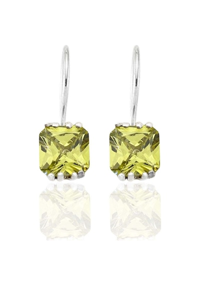 Oya Silver Kelly Yeşili Dikdörtgen Zirkon Sallantılı Kadın Gümüş Küpe 2.9x0.8 Cm