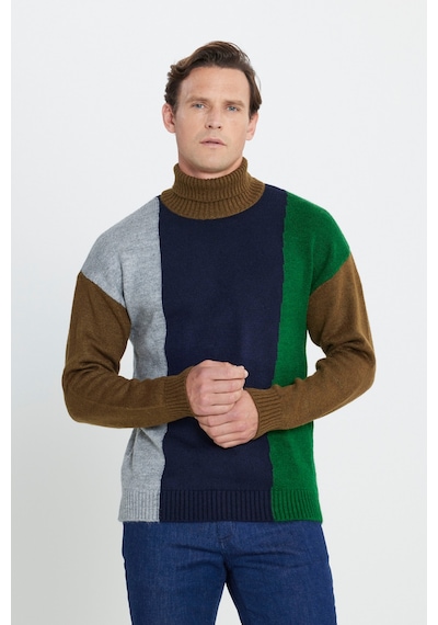 AC&Co / Altınyıldız Classics Erkek Hakı-lacı Oversize Fit Bol Kesim Tam Balıkçı Yaka Triko Kazak Haki - Lacivert AC&Co / Altınyıldız Classics Erkek Hakı-lacı Oversize Fit Bol Kesim Tam Balıkçı Yaka Triko Kazak Haki - Lacivert