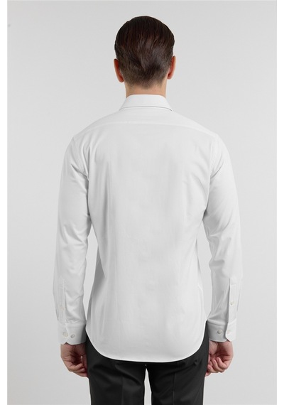 İmza Beyaz Sert Yaka Uzun Kol Cepsiz Slim Fit Pamuklu Gömlek 1004255228