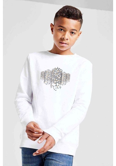 Tshirthane Dot Building Baskılı Unisex Çocuk Beyaz Sweatshirt Beyaz