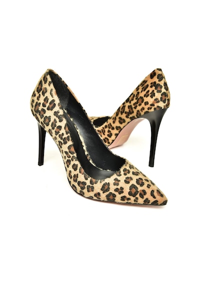 Fox Shoes T676192002 Leopar Süet İnce Topuklu Kadın Stiletto Kahverengi