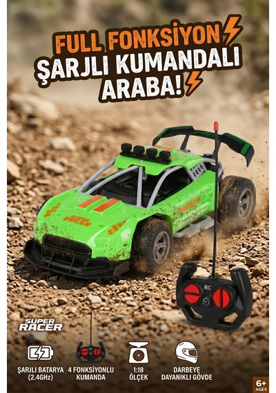 Şarjlı Ve Darbeye Dayanıklı Rc Araba - Super Racer 1:18 Off-road Yeşil