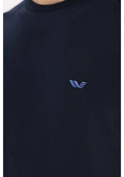 Rowinger Çift Şeritli Raglan Kol Minimal Logolu Bisiklet Yaka Sweatshirt Navyblue
