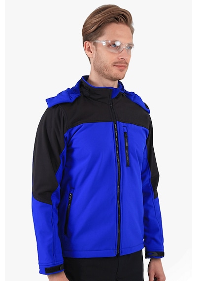 Owl Çift Renkli Kapüşonlu Softshell Mont Saks Mavi - Siyah