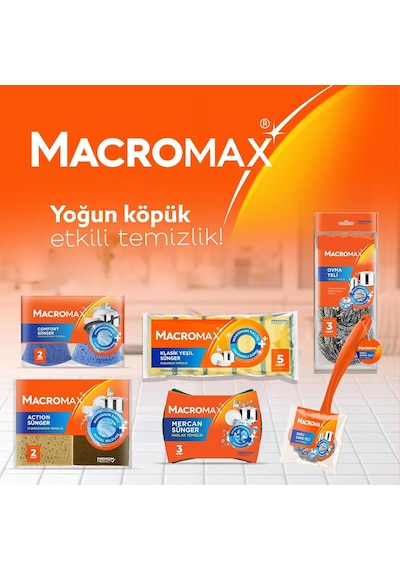 Macro Max Tırnak Koruyuculu Bulaşık Süngeri 8'li Paket Ergonomik Yeşil Klasik Sünger