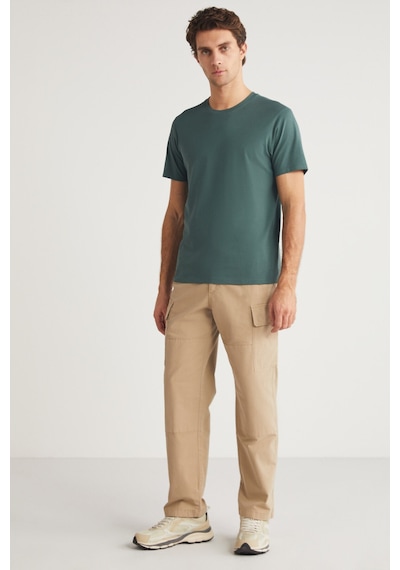 Grimelange Mıchel Erkek Slim Fit Dar Kesim %100 Organik Pamuklu Yana Kayan Dikişli Basic Örme Yeşil T-shirt