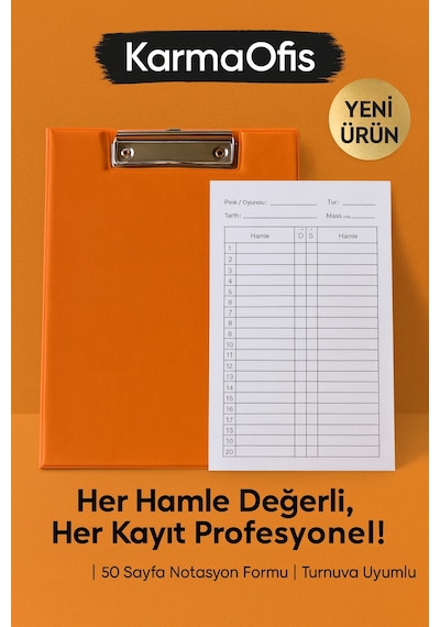 Satranç Notasyonlu Sekreterlik Seti 17x24 Cm 50 Sayfa Hamle Kayıt Formu Turuncu