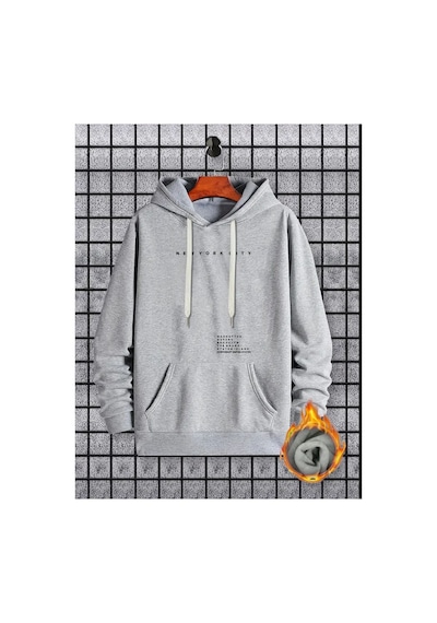 Medinenur Newyorkcıty Baskılı 2 İplik İçi Pamuklu Sweatshirt Gri