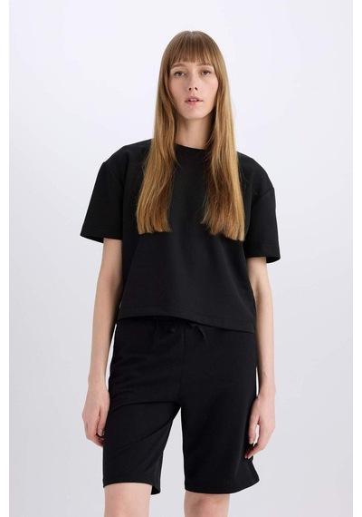 DeFacto Regular Fit Normal Bel Düz Paça Bermuda Şort W9369AZ25SMBK27 Siyah