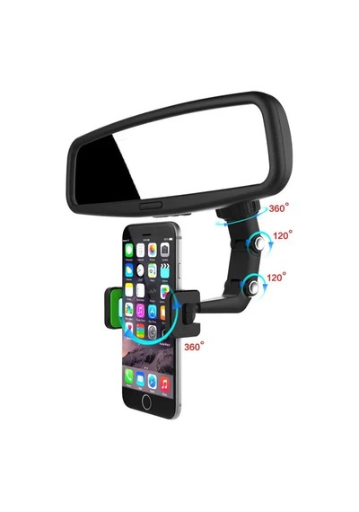 Araç Oto Dikiz Aynası Çok Amaçlı Telefon Tutucu 360 Derece Dönebilir 1-black
