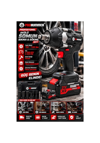 Prohummer Phm003 Blackforce Profesyonel Kömürsüz Akülü 4lü Vidalama Seti - 21v 4ah 700nm Somun Sökme, Vidalama Matkap, Kırıcı Delici Ve Avuç Taşlama