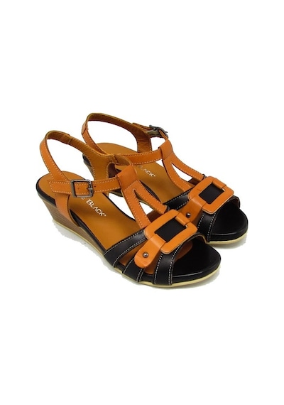Castle Black Cb45613 Siyah / Taba Kadın Dolgu Topuk Kemerli Sandalet Siyah