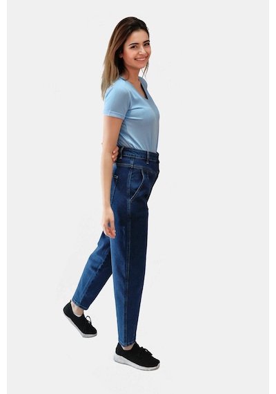 Kadın Çift Düğmeli Mom Pantolon Koyu Mavi