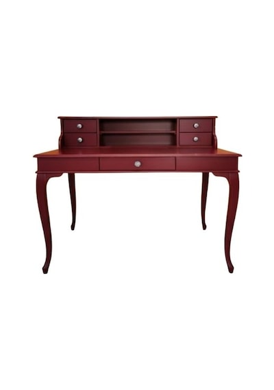 Crown Fransız Still Raflı Ahşap Çalışma Masası 80x125 Bordo