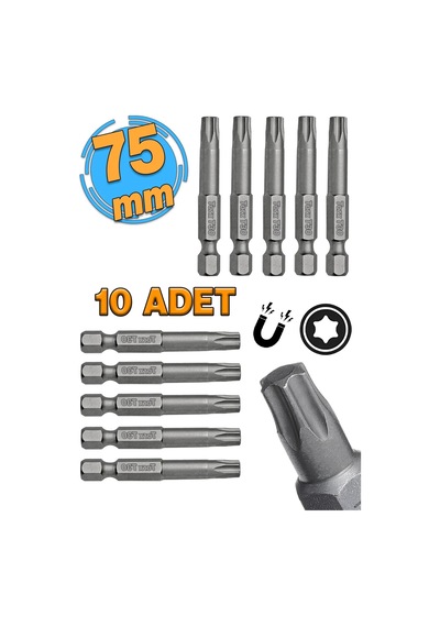 Senbang Manyetik Torx T30 Bits Uç Seti 10 Adet 75 Mm