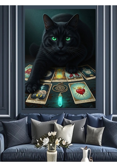 Siyah Panter Kara Kedi Tarot Kartları Dekoratif Kanvas - Mdf Ahşap Tablo