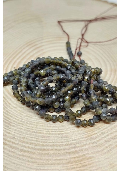 Yasamtohumu Golden & Siyah Obsidyen Taşı Yarım Dizi 2,5 MM 17  CM Çok Renkli