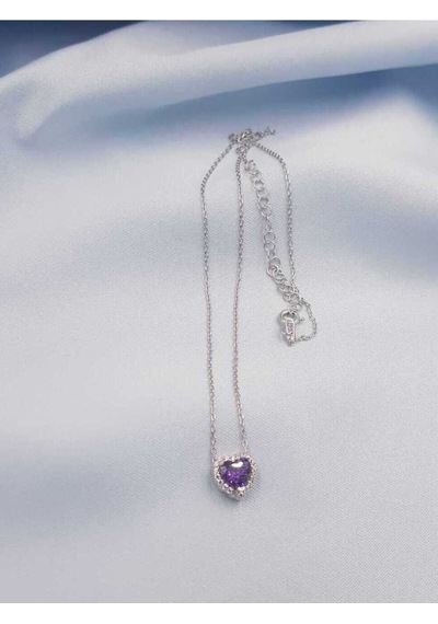 Vog Swarovski Taşlı S Model Ametis Kalp Taş Detay Gümüş Sevgiliye,arkadaşa Kolye