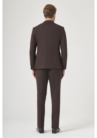 İmza Kahverengi Kırlangıç Yaka 6 Drop Slim Fit Tam Astar Esnek Takım Elbise 1001260148