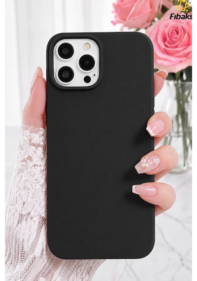 Fibaks iPhone 15 Pro Max Uyumlu Kılıf Kadife Lansman Soft Yumuşak Liquid Silikon Kamera Korumalı Kapak Siyah