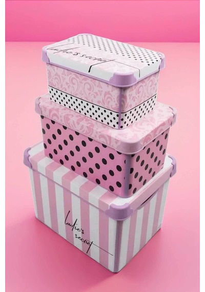 Style Box Ladys Secret Desenli 3 Parça Dekoratif Saklama Kutusu Seti Çok Renkli
