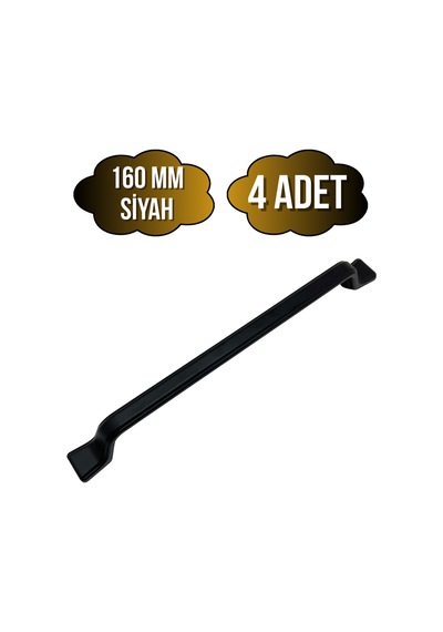 Havai Düz Siyah Metal Dolap Kulpu Mobilya Ve Mutfak Dolap Kulpu Siyah 160mm 4 Adet Siyah