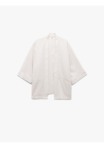 Koton Cepli Geniş Yarım Kol Keten Kimono Gri 5sak50027ew Gümüş Rengi