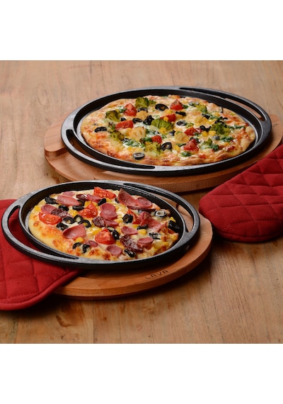 Lava Döküm Pizza / Krep / Pankek Tavası.yuvarlak ve Ahşap